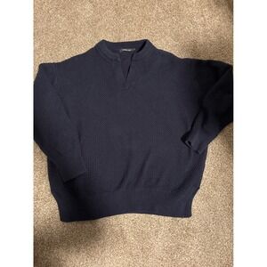 American Holic Split Neck Sweater Womens L Navy Blue Excellent Textured Knit